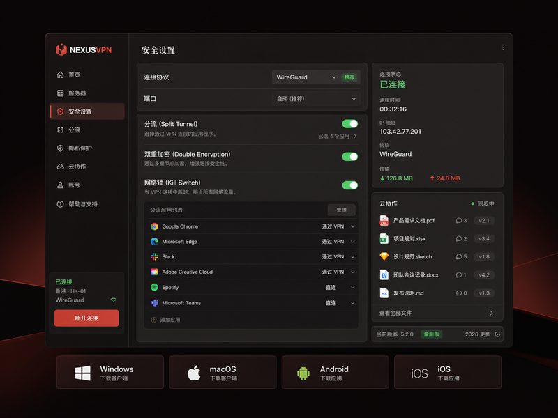 NexusVPN 军工级端到端安全加密控制面板